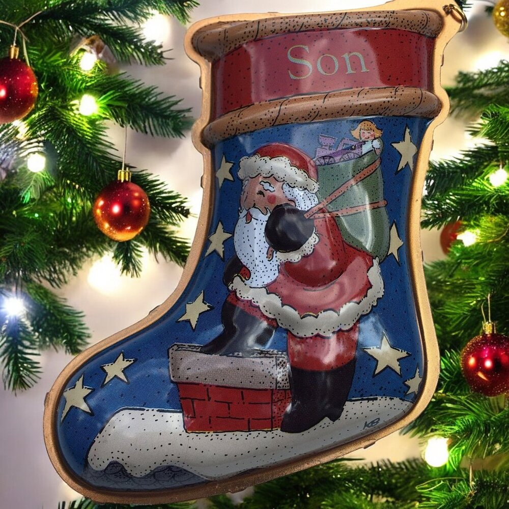 Son Press Tin Stocking Hallmark Keepsake Christmas Tree Ornament - 1997